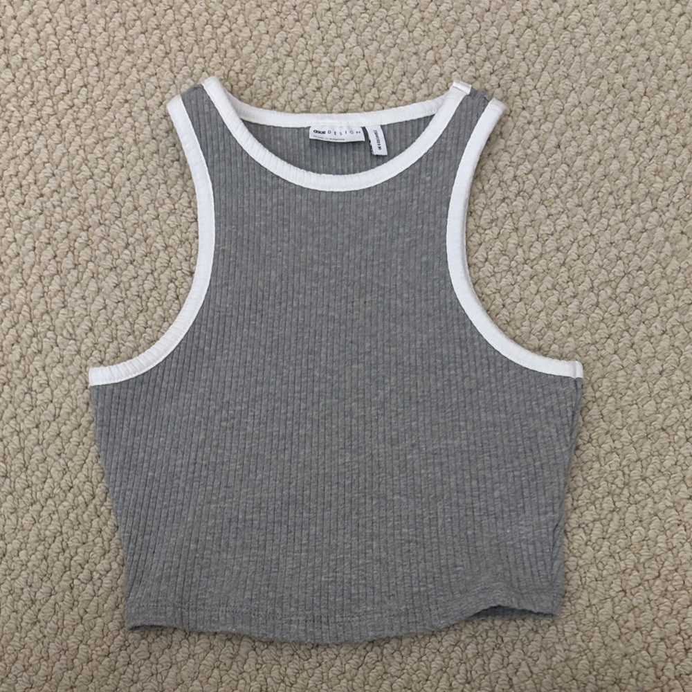 ASOS Gray Ribbed Tank with White Trim